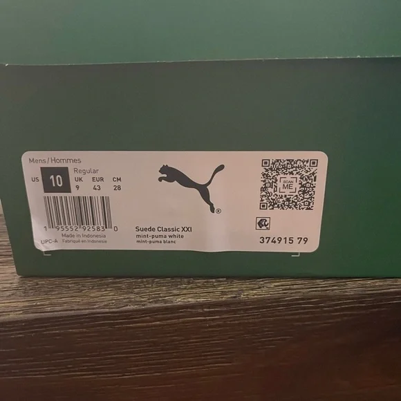RARE!!!! Brand New in Box classic suede mint/white puma sneakers men’s , size 10 - Picture 3 of 4